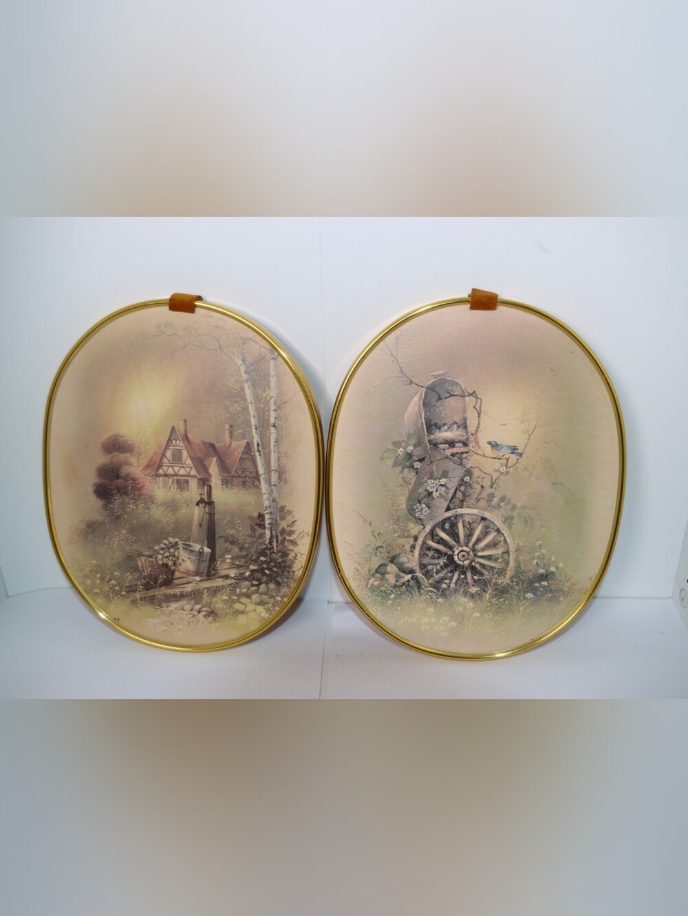 Vintage Floral Cottage Wall Art Pair in Gold Frames 10"×8" Ecstasy Giftware